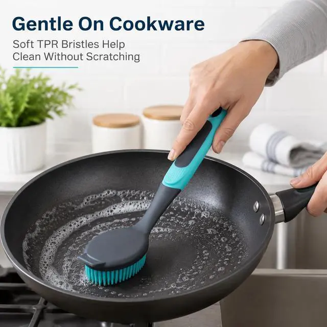 Alt view image 3 of 7 - 2-Pack Dish Brush with Handle, Kitchen Dish Scrubber Soft Dishwashing Brush for Cleaning Pots, Pan, Sink