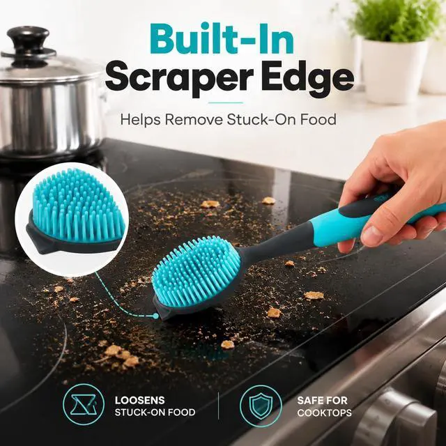 Alt view image 4 of 7 - 2-Pack Dish Brush with Handle, Kitchen Dish Scrubber Soft Dishwashing Brush for Cleaning Pots, Pan, Sink
