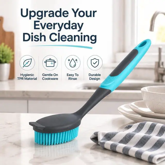 Alt view image 7 of 7 - 2-Pack Dish Brush with Handle, Kitchen Dish Scrubber Soft Dishwashing Brush for Cleaning Pots, Pan, Sink