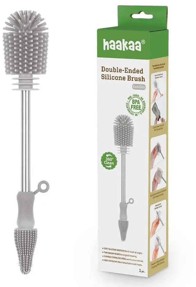 Main image of Silicone Cleaning Brush Kit Household Cleaning Brushes for Bottles and Crevices Food-Grade Silicone: Dishwasher Safe (Brush-Grey)