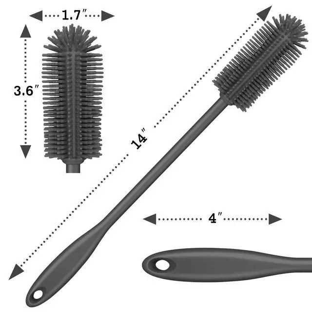 Alt view image 5 of 7 - Silicone Bottle Brush, Water Bottle Cleaner Brush with Long Handle, Perfect for Cleaning Narrow Neck Containers, Vacuum Sports Bottle, Tumblers, Flask, Glassware (1 Pack, Charcoal)