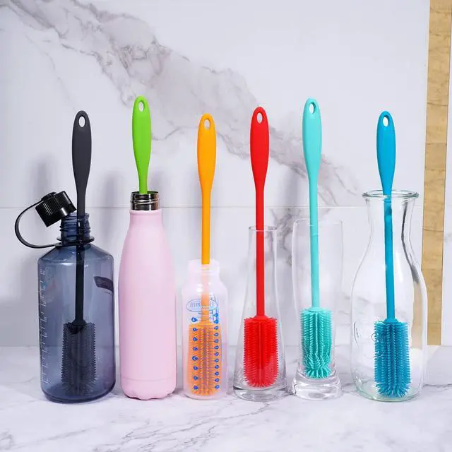 Alt view image 7 of 7 - Silicone Bottle Brush, Water Bottle Cleaner Brush with Long Handle, Perfect for Cleaning Narrow Neck Containers, Vacuum Sports Bottle, Tumblers, Flask, Glassware (1 Pack, Charcoal)