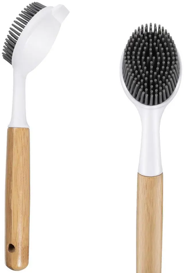 Main image of Bamboo Dish Brush with Handle Wooden Scrub Brush for Cast Iron, Sink, Pots & Dishes Kitchen Dish Washing Brush with Nylon Bristles Durable Dish Scrubber for Cleaning