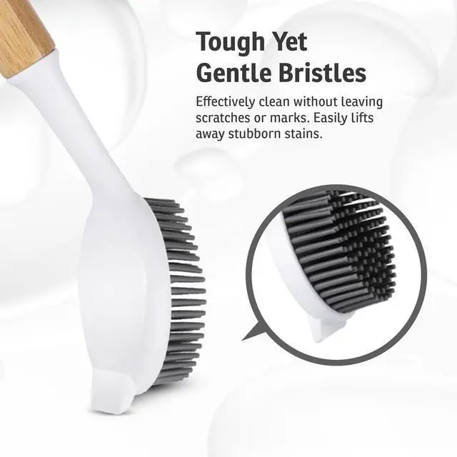Alt view image 2 of 7 - Bamboo Dish Brush with Handle Wooden Scrub Brush for Cast Iron, Sink, Pots & Dishes Kitchen Dish Washing Brush with Nylon Bristles Durable Dish Scrubber for Cleaning