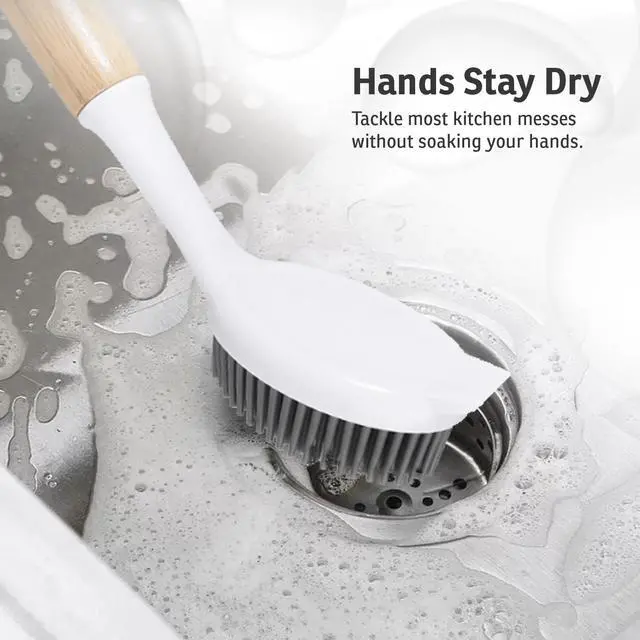 Alt view image 4 of 7 - Bamboo Dish Brush with Handle Wooden Scrub Brush for Cast Iron, Sink, Pots & Dishes Kitchen Dish Washing Brush with Nylon Bristles Durable Dish Scrubber for Cleaning