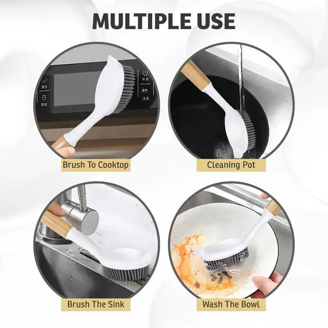 Alt view image 5 of 7 - Bamboo Dish Brush with Handle Wooden Scrub Brush for Cast Iron, Sink, Pots & Dishes Kitchen Dish Washing Brush with Nylon Bristles Durable Dish Scrubber for Cleaning