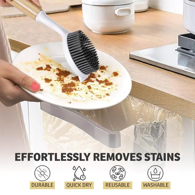 Alt view image 7 of 7 - Bamboo Dish Brush with Handle Wooden Scrub Brush for Cast Iron, Sink, Pots & Dishes Kitchen Dish Washing Brush with Nylon Bristles Durable Dish Scrubber for Cleaning