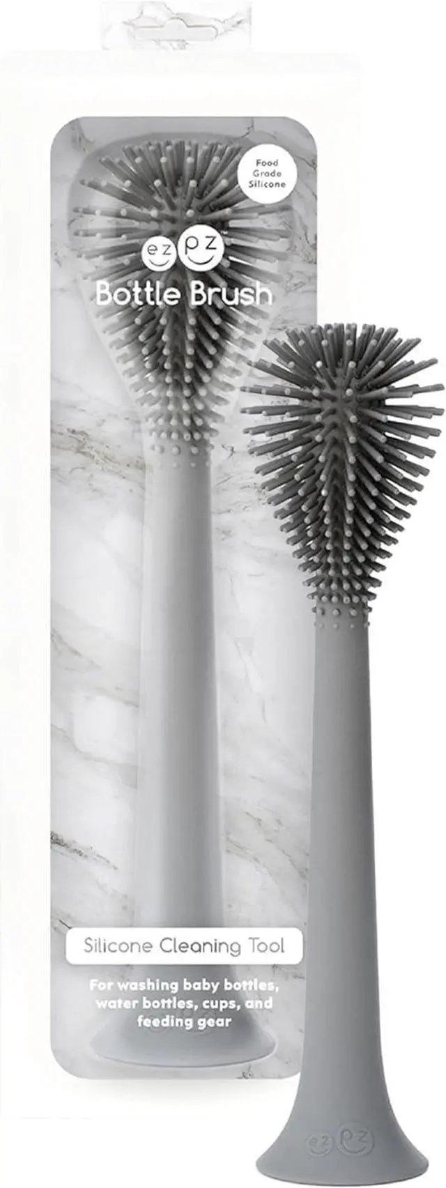 Main image of Bottle Brush (Gray) - Odor-Resistant Silicone Cleaning Tool with Long Sturdy Handle and Suction Base - Flexible Top for Tight Spaces - Gently Cleans Cups, Glasses, Bottles and Accessories
