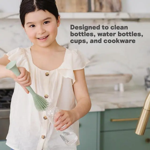 Alt view image 4 of 7 - Bottle Brush (Gray) - Odor-Resistant Silicone Cleaning Tool with Long Sturdy Handle and Suction Base - Flexible Top for Tight Spaces - Gently Cleans Cups, Glasses, Bottles and Accessories