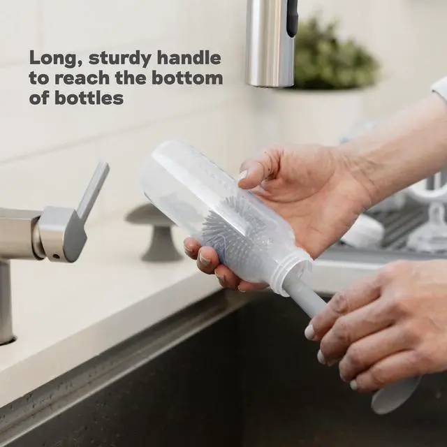 Alt view image 5 of 7 - Bottle Brush (Gray) - Odor-Resistant Silicone Cleaning Tool with Long Sturdy Handle and Suction Base - Flexible Top for Tight Spaces - Gently Cleans Cups, Glasses, Bottles and Accessories