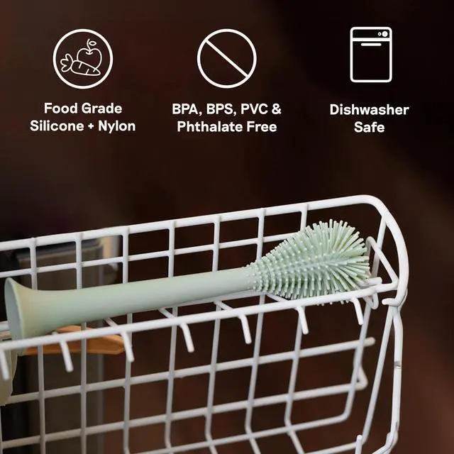 Alt view image 7 of 7 - Bottle Brush (Gray) - Odor-Resistant Silicone Cleaning Tool with Long Sturdy Handle and Suction Base - Flexible Top for Tight Spaces - Gently Cleans Cups, Glasses, Bottles and Accessories