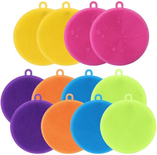 Main image of Silicone Dish Scrubber, 12 Pack Silicone Sponge Dish Brush Food Grade BPA Free Reusable Rubber Sponges Dishwasher Safe and Dry Fast for Kitchen Dish Dishes Fruits Vegetables Washing and Cleaning