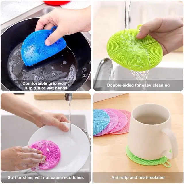 Alt view image 2 of 7 - Silicone Dish Scrubber, 12 Pack Silicone Sponge Dish Brush Food Grade BPA Free Reusable Rubber Sponges Dishwasher Safe and Dry Fast for Kitchen Dish Dishes Fruits Vegetables Washing and Cleaning