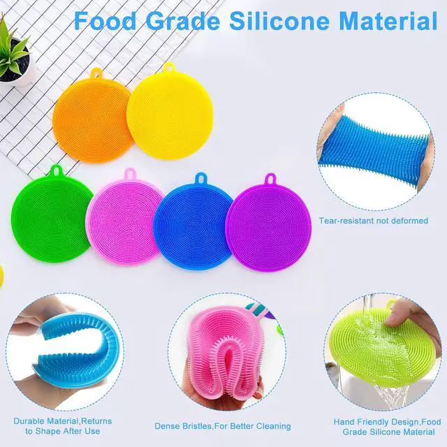 Alt view image 6 of 7 - Silicone Dish Scrubber, 12 Pack Silicone Sponge Dish Brush Food Grade BPA Free Reusable Rubber Sponges Dishwasher Safe and Dry Fast for Kitchen Dish Dishes Fruits Vegetables Washing and Cleaning