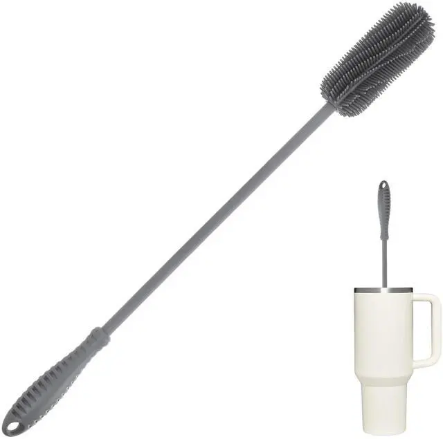 Main image of 15.7" Silicone Bottle Brush, ddLUCK Water Bottle Cleaner Brush for Stanley, Hydroflasks, Glass, Thermos Sports Bottle, Vase and Glassware, Bottle Brush Cleaner for Small Narrow Neck Containers (Gray)