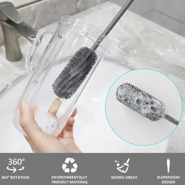 Alt view image 4 of 7 - 15.7" Silicone Bottle Brush, ddLUCK Water Bottle Cleaner Brush for Stanley, Hydroflasks, Glass, Thermos Sports Bottle, Vase and Glassware, Bottle Brush Cleaner for Small Narrow Neck Containers (Gray)