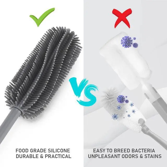 Alt view image 5 of 7 - 15.7" Silicone Bottle Brush, ddLUCK Water Bottle Cleaner Brush for Stanley, Hydroflasks, Glass, Thermos Sports Bottle, Vase and Glassware, Bottle Brush Cleaner for Small Narrow Neck Containers (Gray)