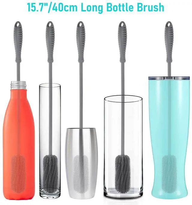 Alt view image 7 of 7 - 15.7" Silicone Bottle Brush, ddLUCK Water Bottle Cleaner Brush for Stanley, Hydroflasks, Glass, Thermos Sports Bottle, Vase and Glassware, Bottle Brush Cleaner for Small Narrow Neck Containers (Gray)
