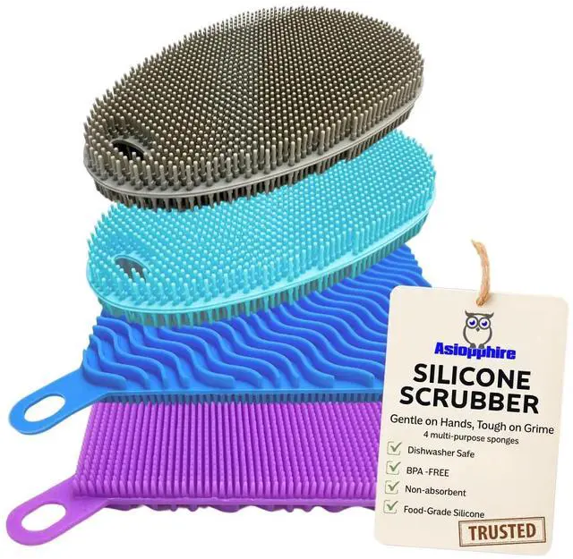 Main image of Silicone Sponges for Dishes - 4 Pack Dual-Sided Dish Scrubber - Food Grade, BPA Free Silicone Sponge & Housecleaning