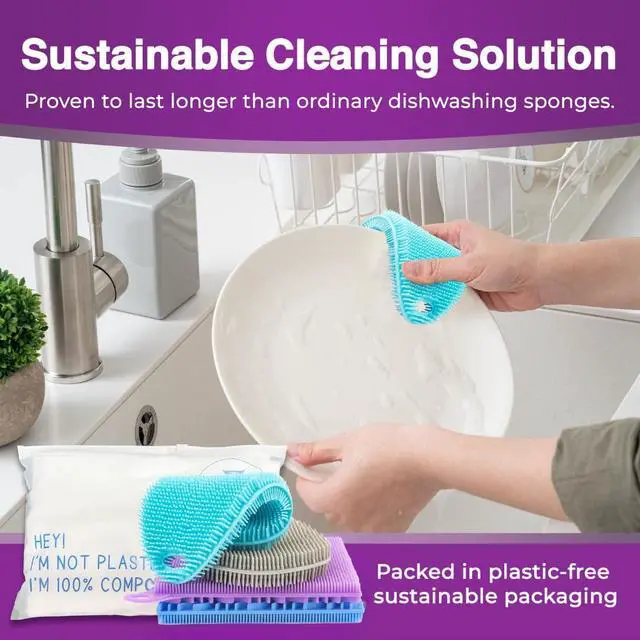 Alt view image 5 of 7 - Silicone Sponges for Dishes - 4 Pack Dual-Sided Dish Scrubber - Food Grade, BPA Free Silicone Sponge & Housecleaning