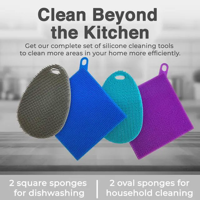Alt view image 2 of 7 - Silicone Sponges for Dishes - 4 Pack Dual-Sided Dish Scrubber - Food Grade, BPA Free Silicone Sponge & Housecleaning