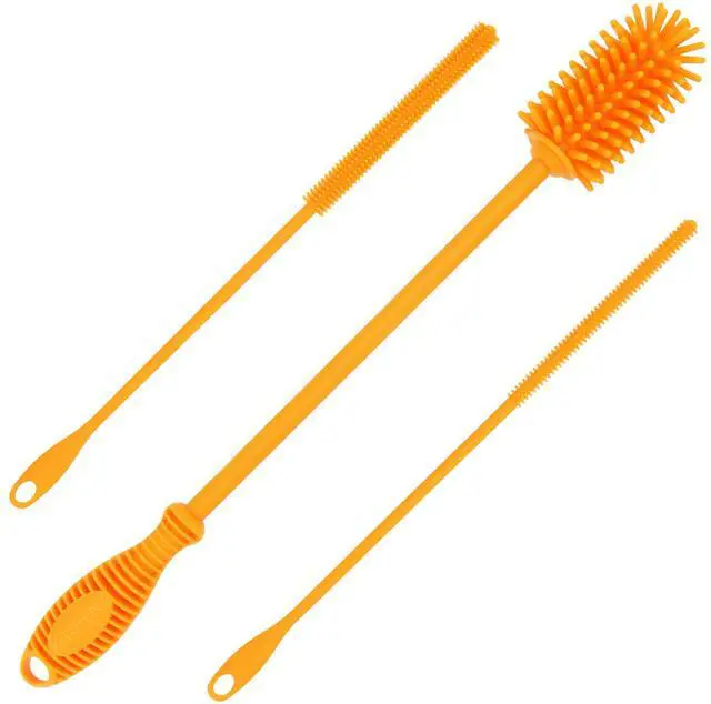Main image of Silicone Bottle Brush with 2 Straw Cleaners - 12.5 Water Bottle Cleaner Brush for Yeti, Hydro Flask, Owala, Stanley, Baby Bottles, Glassware, Vases & Narrow Neck Containers - Orange