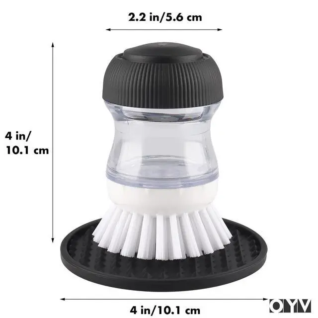 Alt view image 6 of 7 - Soap Dispensing Palm Brush, Dish Brush Set with Silicone Drip Tray and One Refill, Kitchen Dish Scrub Brush for Cleaning Pots, Pans, Sinks