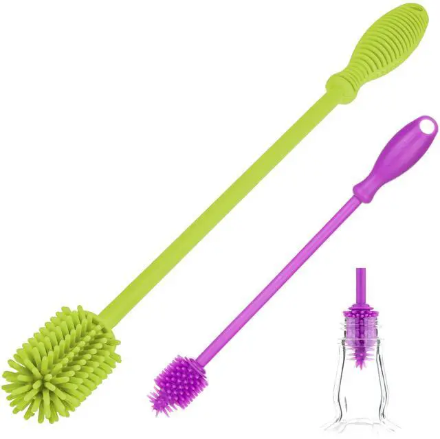 Main image of A-Brush Silicone Bottle Cleaner Brush, 2 Piece Set, Flexible, Long Handle - Water Bottle Cleaner, Baby Bottle Nipple Brush for Plastic & Glass, BPA-Free Dish Washing