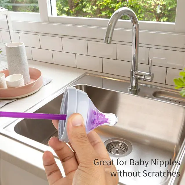 Alt view image 6 of 7 - A-Brush Silicone Bottle Cleaner Brush, 2 Piece Set, Flexible, Long Handle - Water Bottle Cleaner, Baby Bottle Nipple Brush for Plastic & Glass, BPA-Free Dish Washing
