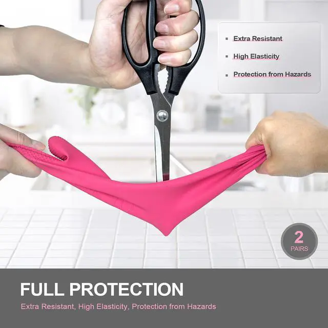 Alt view image 3 of 6 - Mamison 2 Pairs Reusable Waterproof Household Dishwashing Cleaning Rubber Gloves, Non-Slip Kitchen Glove (Pink, Medium (Pack of 2))