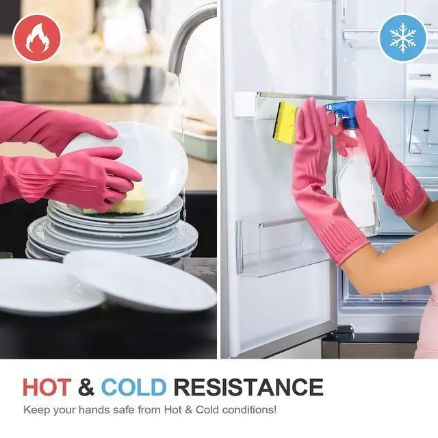 Alt view image 5 of 6 - Mamison 2 Pairs Reusable Waterproof Household Dishwashing Cleaning Rubber Gloves, Non-Slip Kitchen Glove (Pink, Medium (Pack of 2))