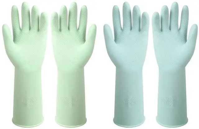 Main image of Dishwashing Rubber Gloves Reusable Kitchen Gloves 2Pairs Cleaning Gloves for Washing Dishes Long-lasting&Non-Slip (Light Blue&Light Green, M)
