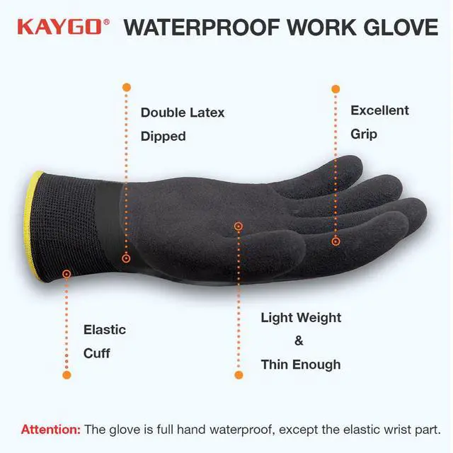 Alt view image 2 of 6 - Waterproof Work Gloves, Non-Slip Double Latex Coated, KG150
