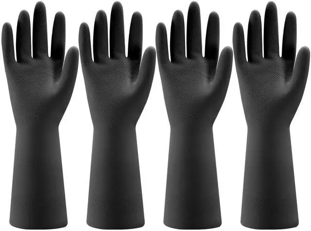 Main image of 4 Pairs Rubber Kitchen Dishwashing Gloves - Reusable Household Cleaning Gloves for Washing Dishes and Cleaning Tasks, Flexible Long-lasting and Non-Slip (Medium, Black)