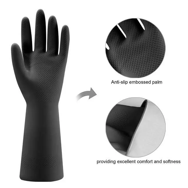 Alt view image 2 of 7 - 4 Pairs Rubber Kitchen Dishwashing Gloves - Reusable Household Cleaning Gloves for Washing Dishes and Cleaning Tasks, Flexible Long-lasting and Non-Slip (Medium, Black)