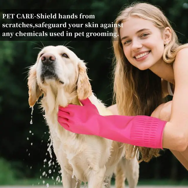 Alt view image 3 of 6 - Rubber Gloves for Cleaning 3 Pairs Reusable Gloves for Dishwashing, Kitchen and Household Tasks, 15-Inch Long (Regular Style, Large (Fits Medium Hands))