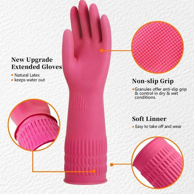Alt view image 2 of 6 - Rubber Gloves for Cleaning 3 Pairs Reusable Gloves for Dishwashing, Kitchen and Household Tasks, 15-Inch Long (Regular Style, Large (Fits Medium Hands))