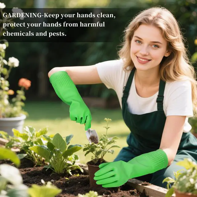 Alt view image 5 of 6 - Rubber Gloves for Cleaning 3 Pairs Reusable Gloves for Dishwashing, Kitchen and Household Tasks, 15-Inch Long (Regular Style, Large (Fits Medium Hands))