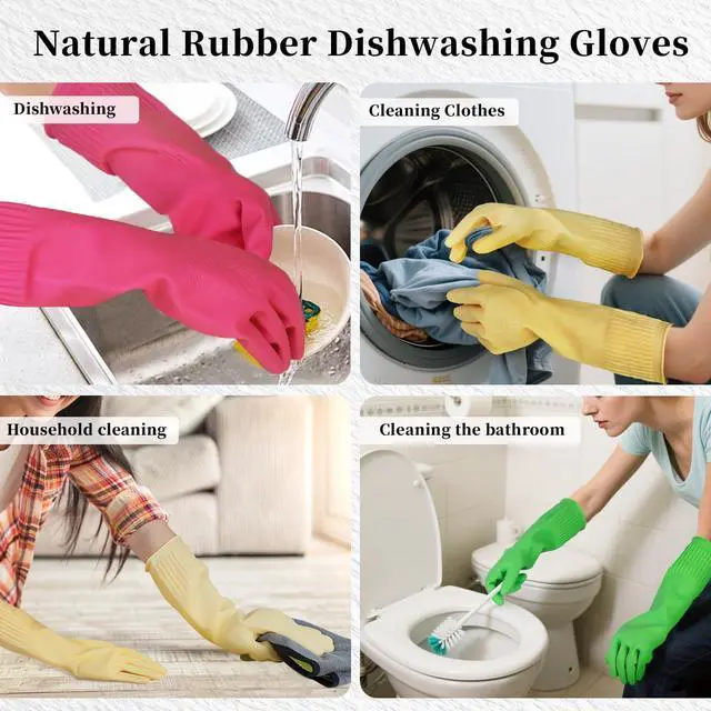 Alt view image 4 of 6 - Rubber Gloves for Cleaning 3 Pairs Reusable Gloves for Dishwashing, Kitchen and Household Tasks, 15-Inch Long (Regular Style, Large (Fits Medium Hands))