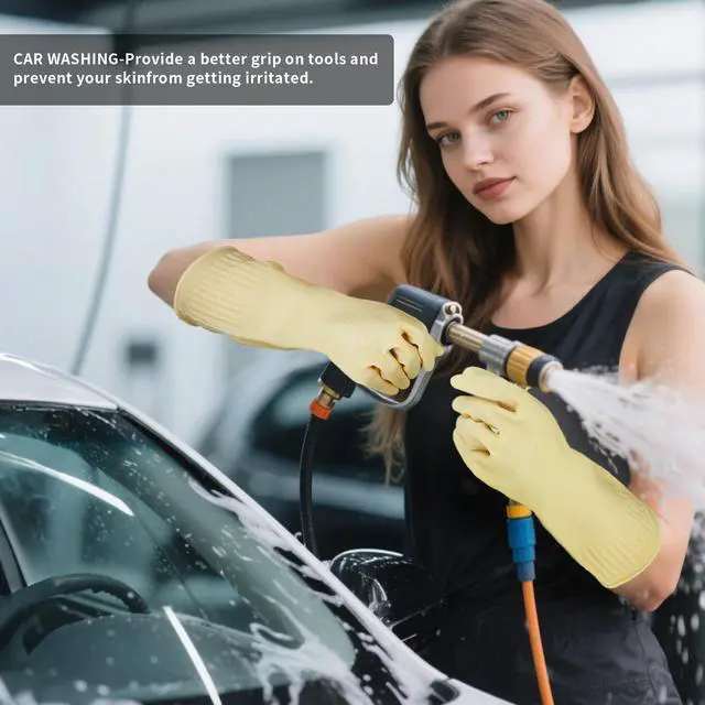 Alt view image 6 of 6 - Rubber Gloves for Cleaning 3 Pairs Reusable Gloves for Dishwashing, Kitchen and Household Tasks, 15-Inch Long (Regular Style, Large (Fits Medium Hands))