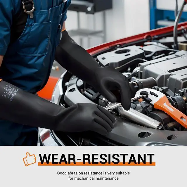 Alt view image 3 of 7 - Heavy Duty Chemical Resistant Latex Gloves, Waterproof Rubber Gloves, Puncture Resistant, Acid Oil & Alkali Resistant for Industrial Cleaning, Gardening, 14", 1 Pair