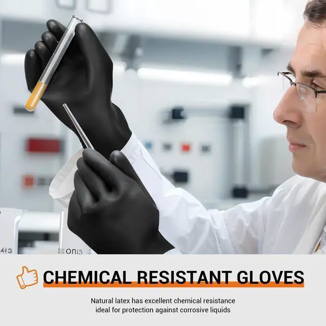 Alt view image 4 of 7 - Heavy Duty Chemical Resistant Latex Gloves, Waterproof Rubber Gloves, Puncture Resistant, Acid Oil & Alkali Resistant for Industrial Cleaning, Gardening, 14", 1 Pair