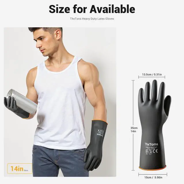 Alt view image 6 of 7 - Heavy Duty Chemical Resistant Latex Gloves, Waterproof Rubber Gloves, Puncture Resistant, Acid Oil & Alkali Resistant for Industrial Cleaning, Gardening, 14", 1 Pair