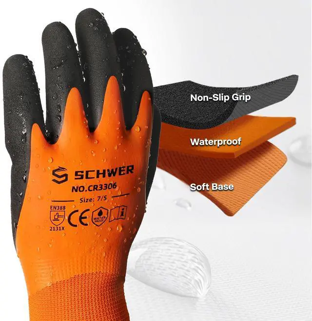 Alt view image 2 of 7 - 2 Pairs Waterproof Work Gloves Double Latex Coated, CR3306, L