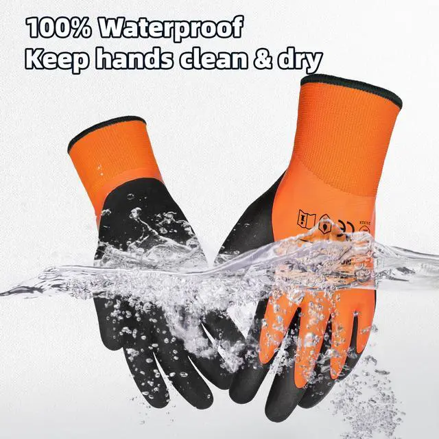 Alt view image 3 of 7 - 2 Pairs Waterproof Work Gloves Double Latex Coated, CR3306, L