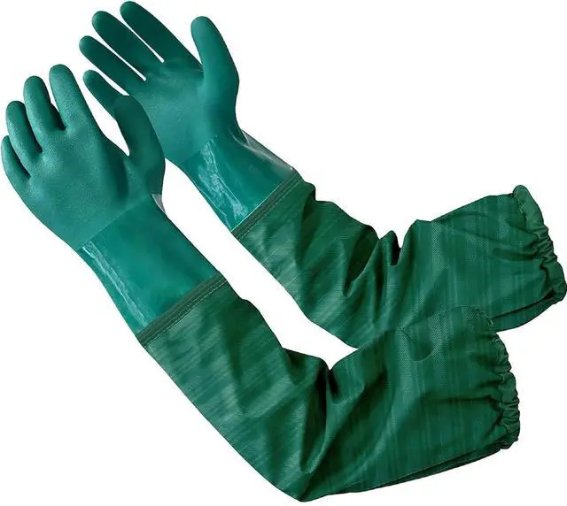 Main image of Extra-Long 26" Rubber Pond Gloves, Chemical Resistant PVC Reusable Heavy Duty Waterproof Cleaning Glove (Green)