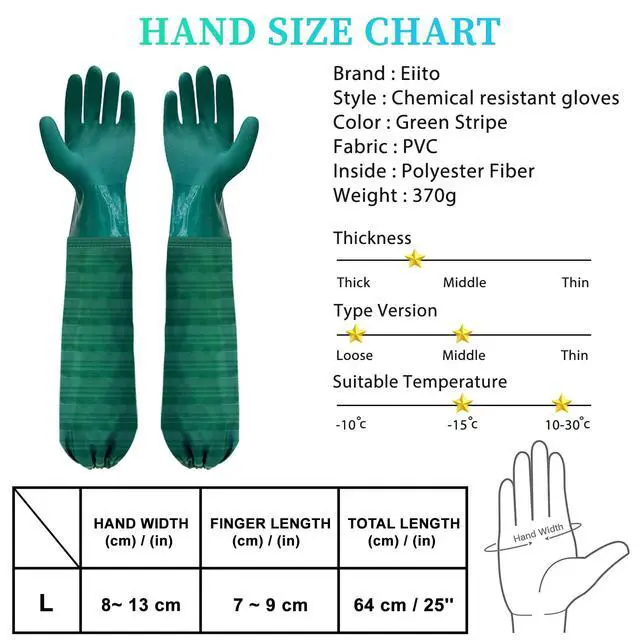 Alt view image 2 of 7 - Extra-Long 26" Rubber Pond Gloves, Chemical Resistant PVC Reusable Heavy Duty Waterproof Cleaning Glove (Green)
