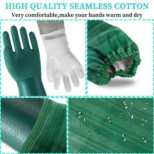 Alt view image 3 of 7 - Extra-Long 26" Rubber Pond Gloves, Chemical Resistant PVC Reusable Heavy Duty Waterproof Cleaning Glove (Green)