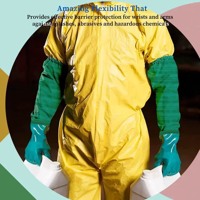 Alt view image 4 of 7 - Extra-Long 26" Rubber Pond Gloves, Chemical Resistant PVC Reusable Heavy Duty Waterproof Cleaning Glove (Green)