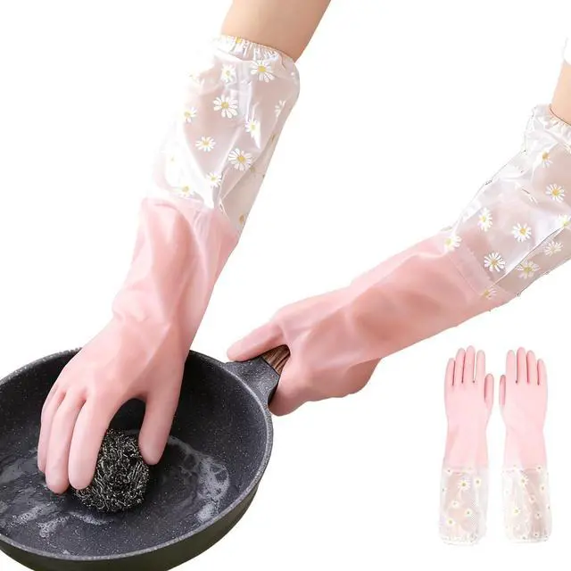 Main image of 18.5 Dishwashing Cleaning Gloves Thick Waterproof Tear-Resistant Household Rubber Cleaning Gloves with Long Elastic Cuffs for Kitchen Laundry Fruits Gardening (Pink, Lined)